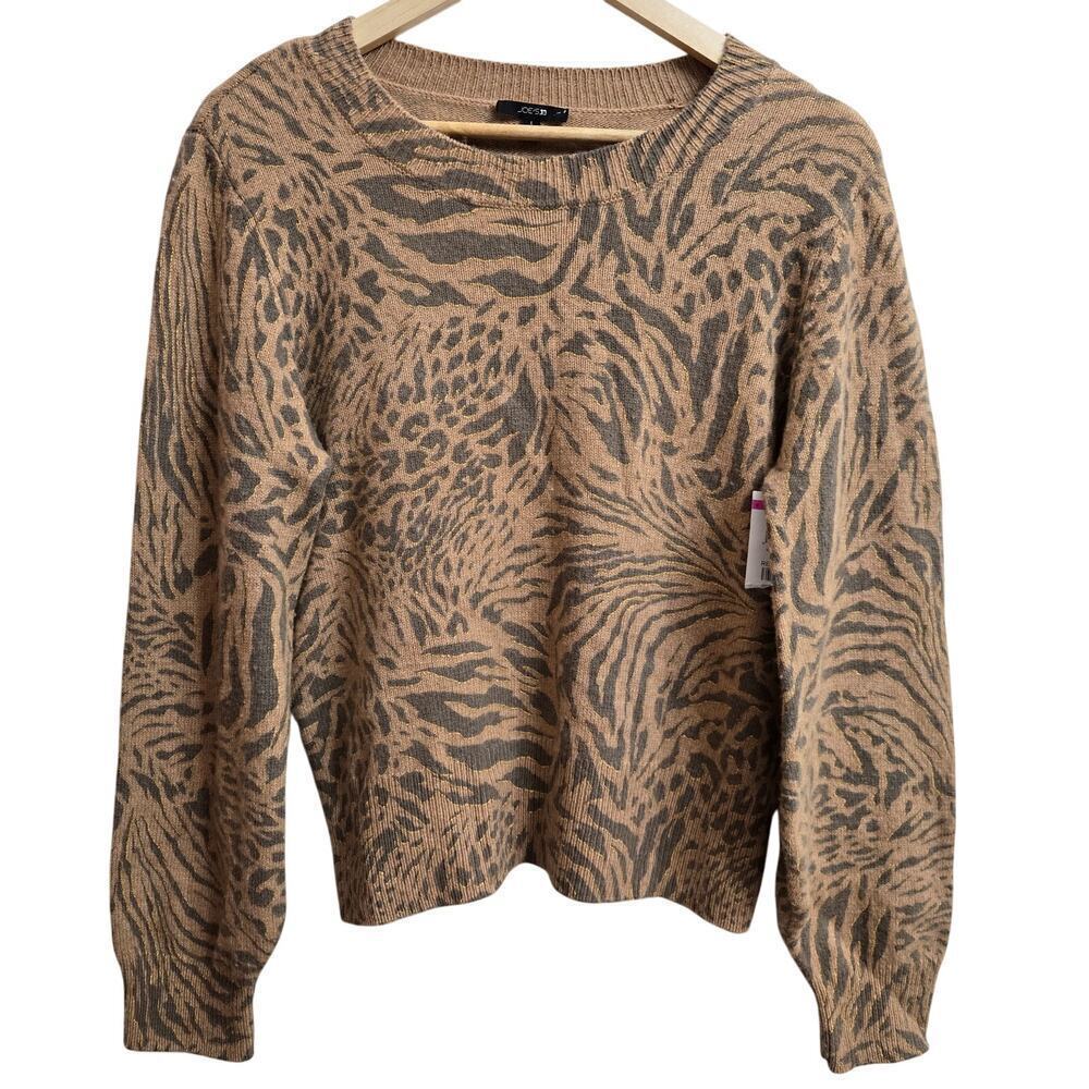 NWT Joe's Womens Wool Blend Tiger Animal Print Sz Large Shimmer Accent Crew Neck